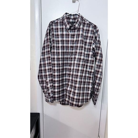 JOS. A. BANK MENS BROWN PLAID BUTTON UP SHIRT SIZE L - Picture 4 of 9
